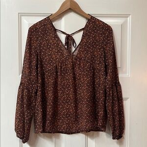 Mossimo Sheer Floral Print V-Neck Blouse with Tie Back Detail